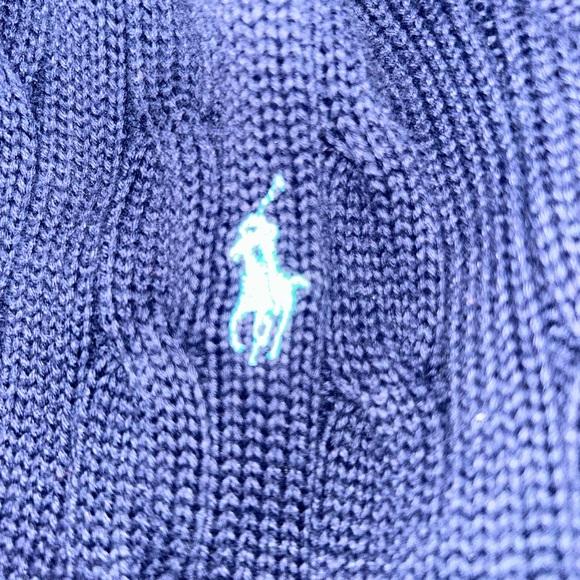 Ralph Lauren Navy Blue Preppy Cable Knit Zip Up Cotton Cardigan Hoodie Sweater M - Picture 6 of 8